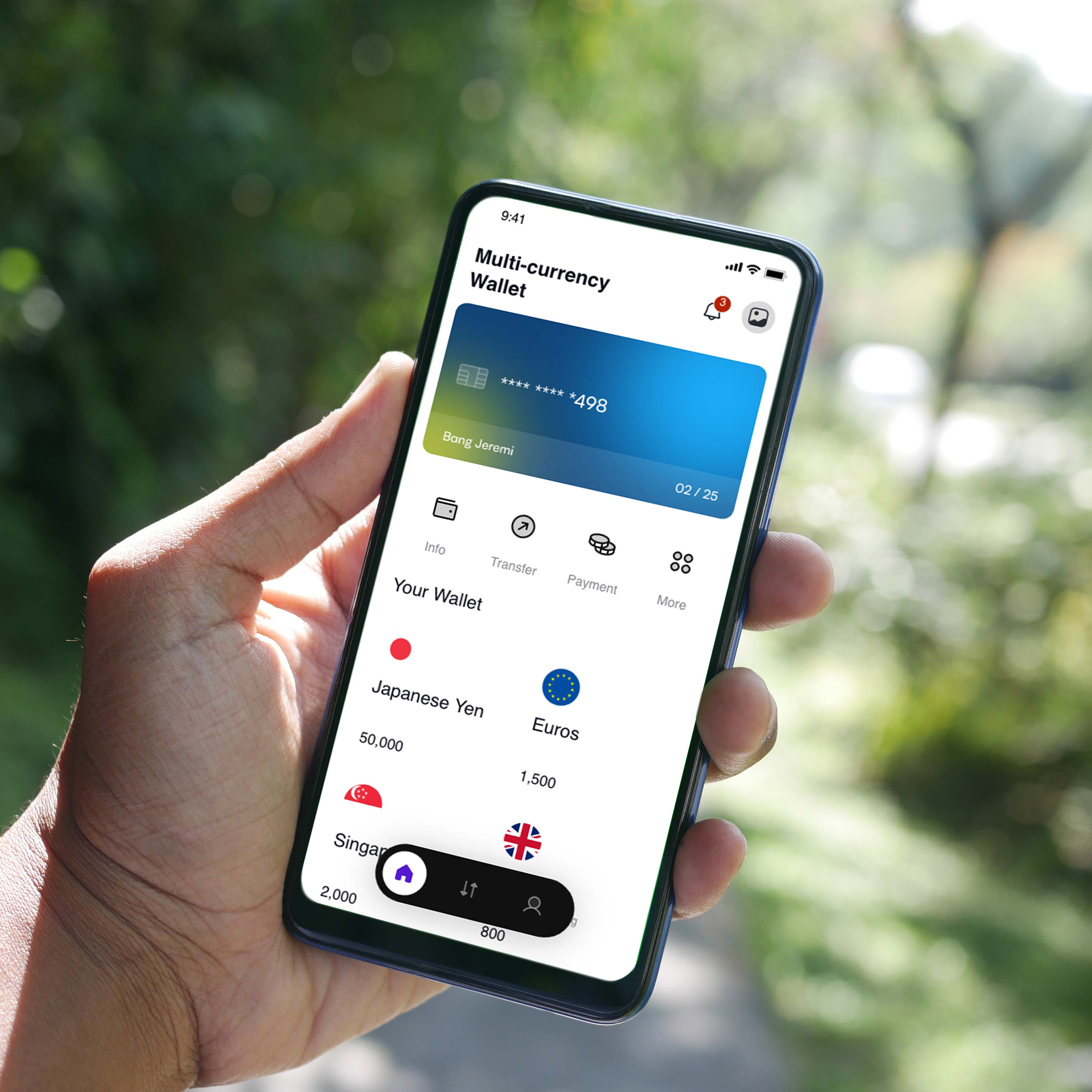 closeup of phone screen showing a multi-currency wallet transaction